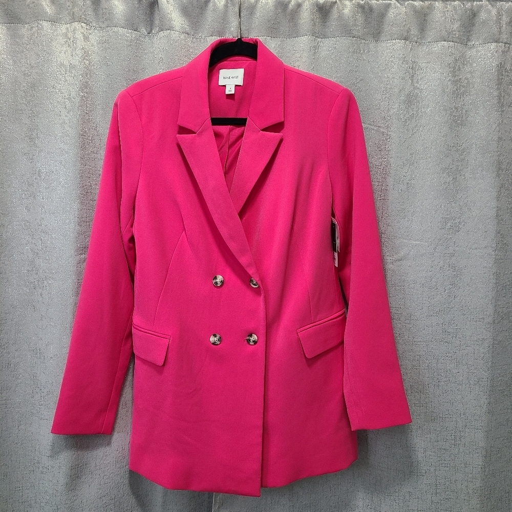 Nine West Pink The Boyfriend Blazer Double-Breasted Suit Jacket Size 8 NWT - Picture 10 of 13